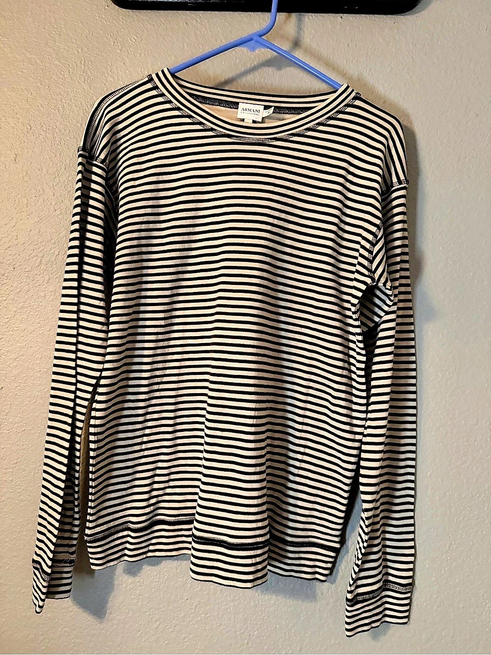 Armani Collezioni Striped Silk Long Sleeve in Black & Cream Size Medium
